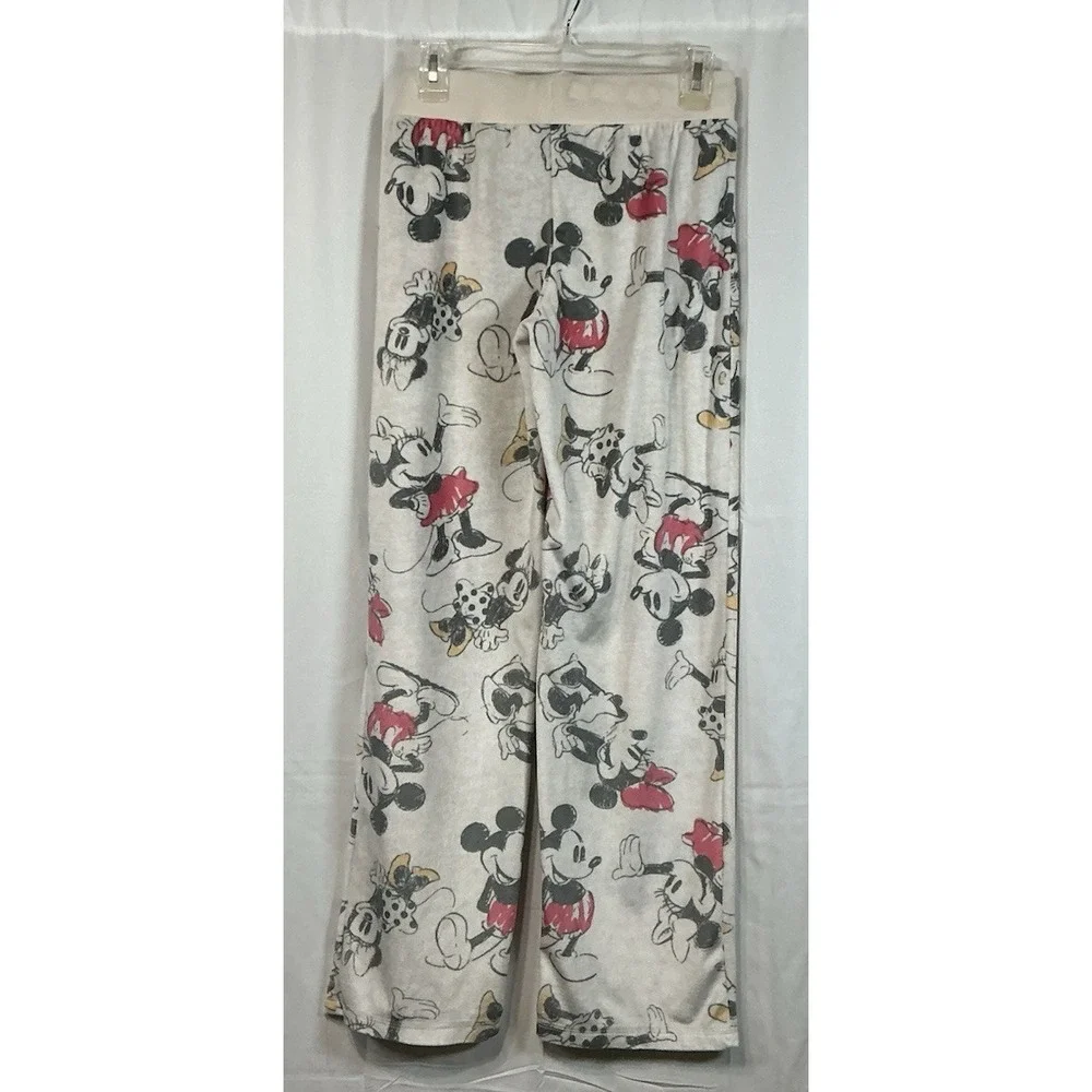 Disney Mickey Mouse Pajama Tie Waist Lounge Pants Cream Velour Size XS